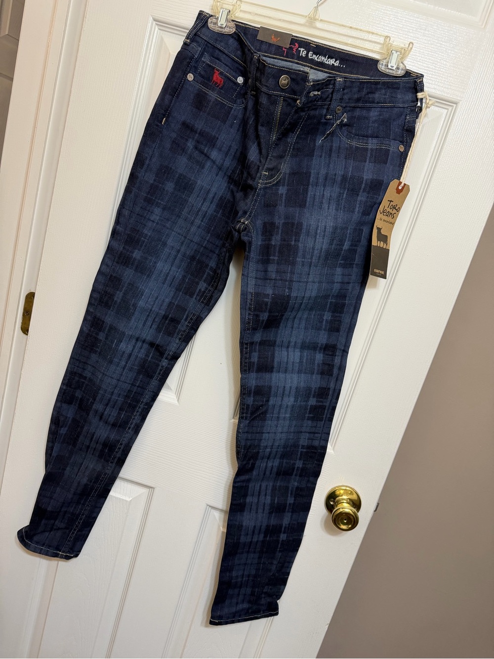 Born Navy Plaid Skinny Jeans